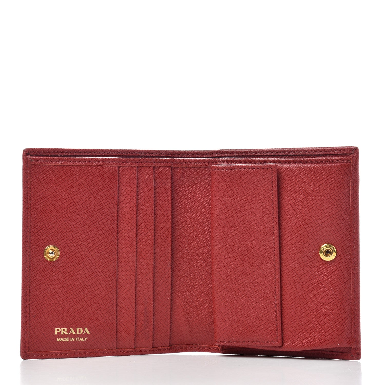 Prada Saffiano Metal Compact Snap Bi-Fold Wallet Fuoco 5 of 6