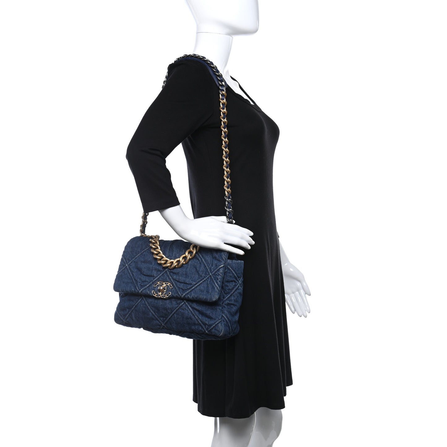 Denim Quilted Large Chanel 19 Flap Blue