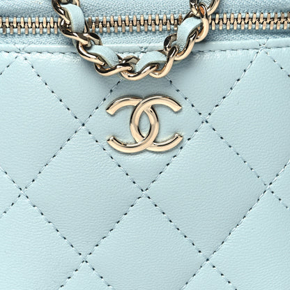 Chanel Lambskin Quilted Top Handle Mini Vanity Case With Chain Light Blue 9 of 12