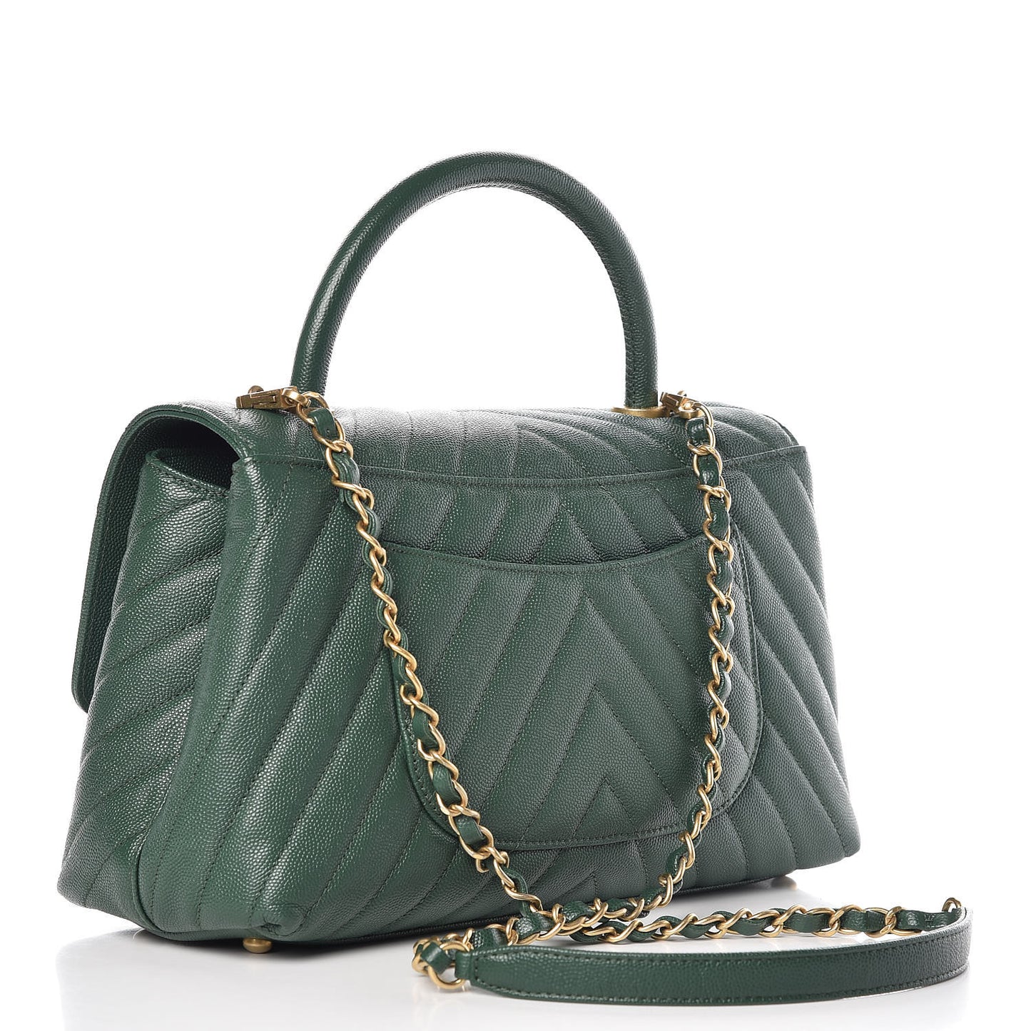 Caviar Chevron Chevron Quilted Small Coco Handle Flap Green