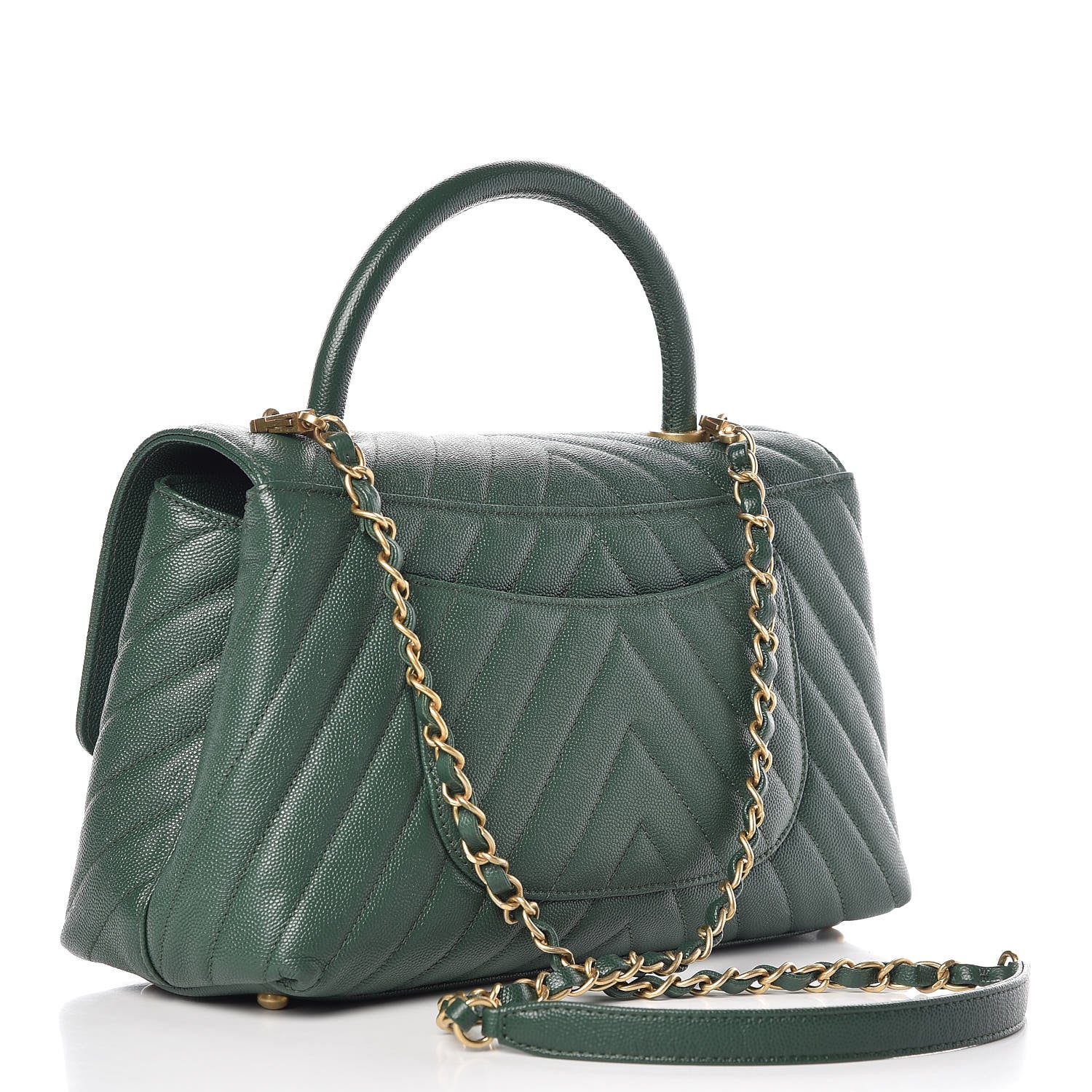 Chanel Caviar Chevron Chevron Quilted Small Coco Handle Flap Green 4 of 10