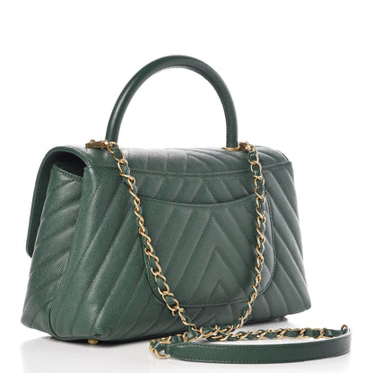 Chanel Caviar Chevron Chevron Quilted Small Coco Handle Flap Green 4 of 10
