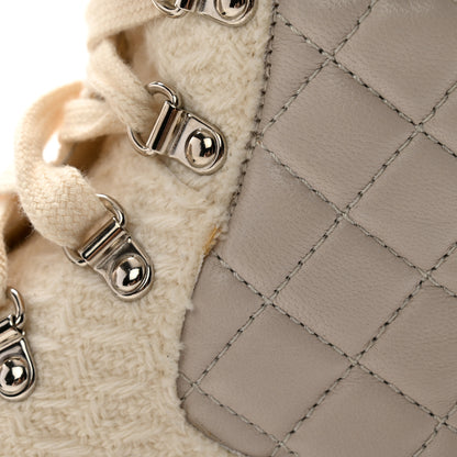 Chanel Tweed Patent Cap Toe Lace Up Short Boots 39.5 White 12 of 12