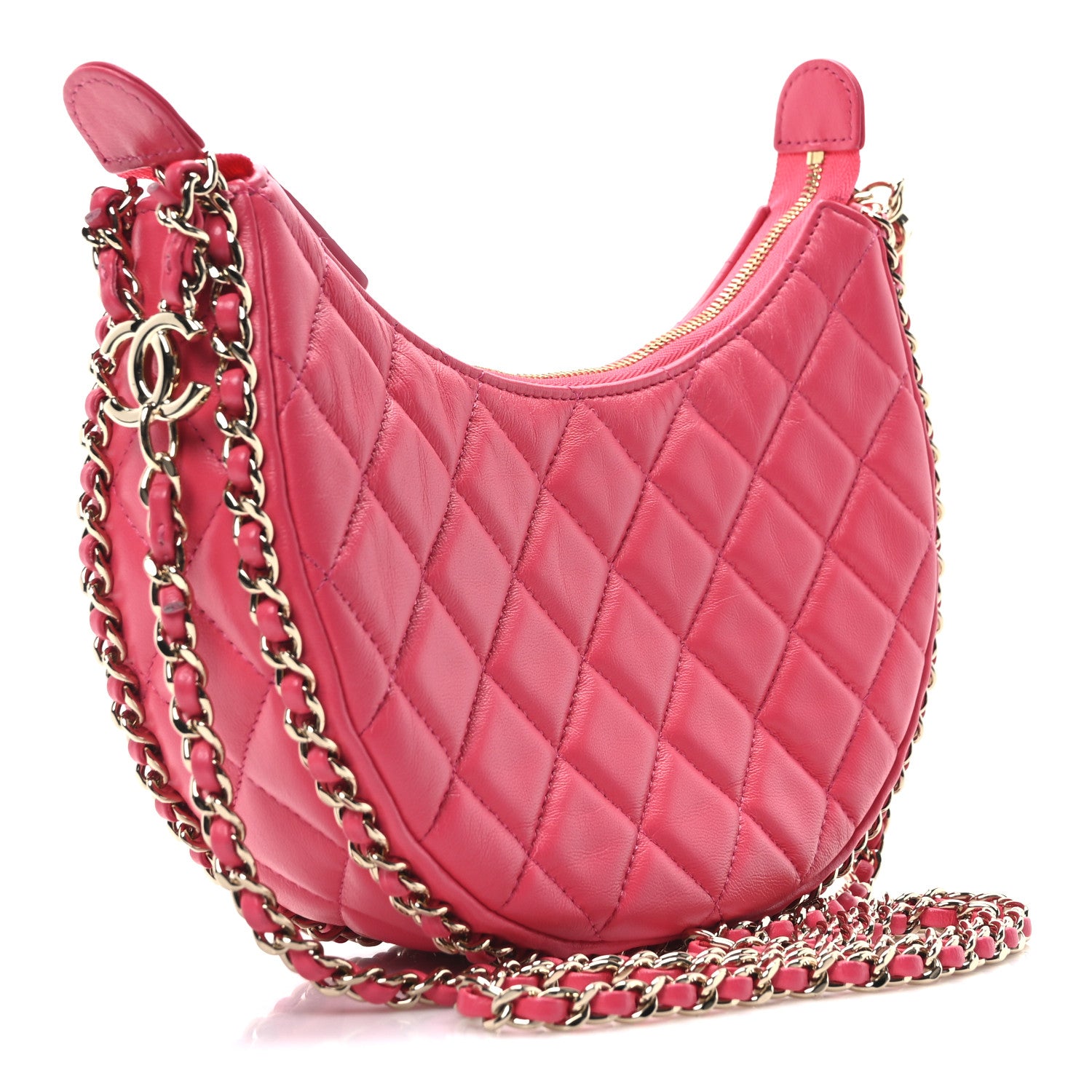 Chanel Lambskin Quilted Small Hobo Bag Dark Pink 3 of 10