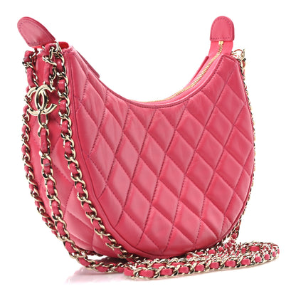 Chanel Lambskin Quilted Small Hobo Bag Dark Pink 3 of 10
