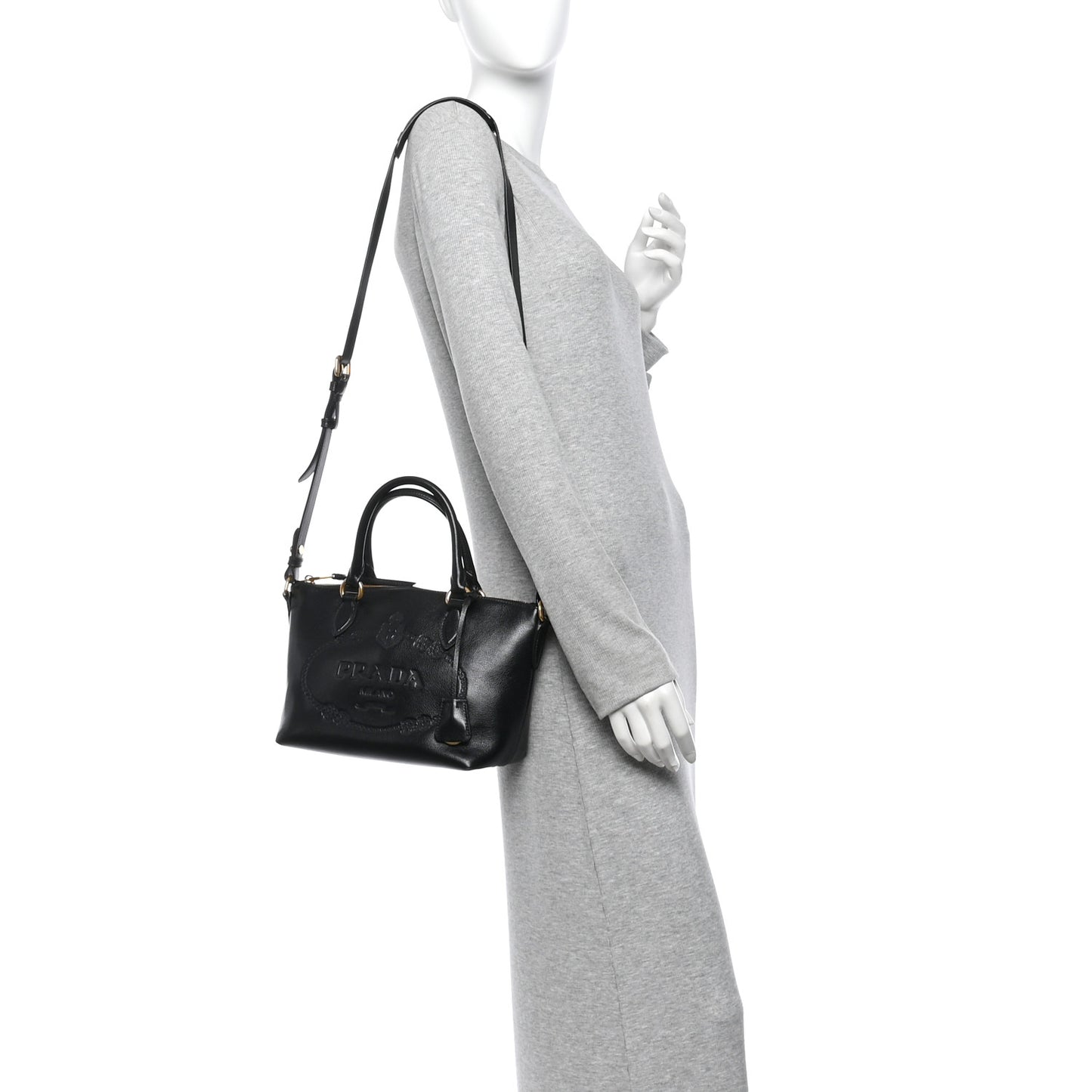 Glace Calfskin Embossed Logo Tote Black