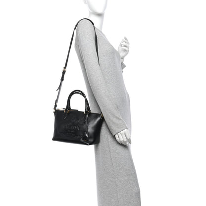 Prada Glace Calfskin Embossed Logo Tote Black 2 of 11