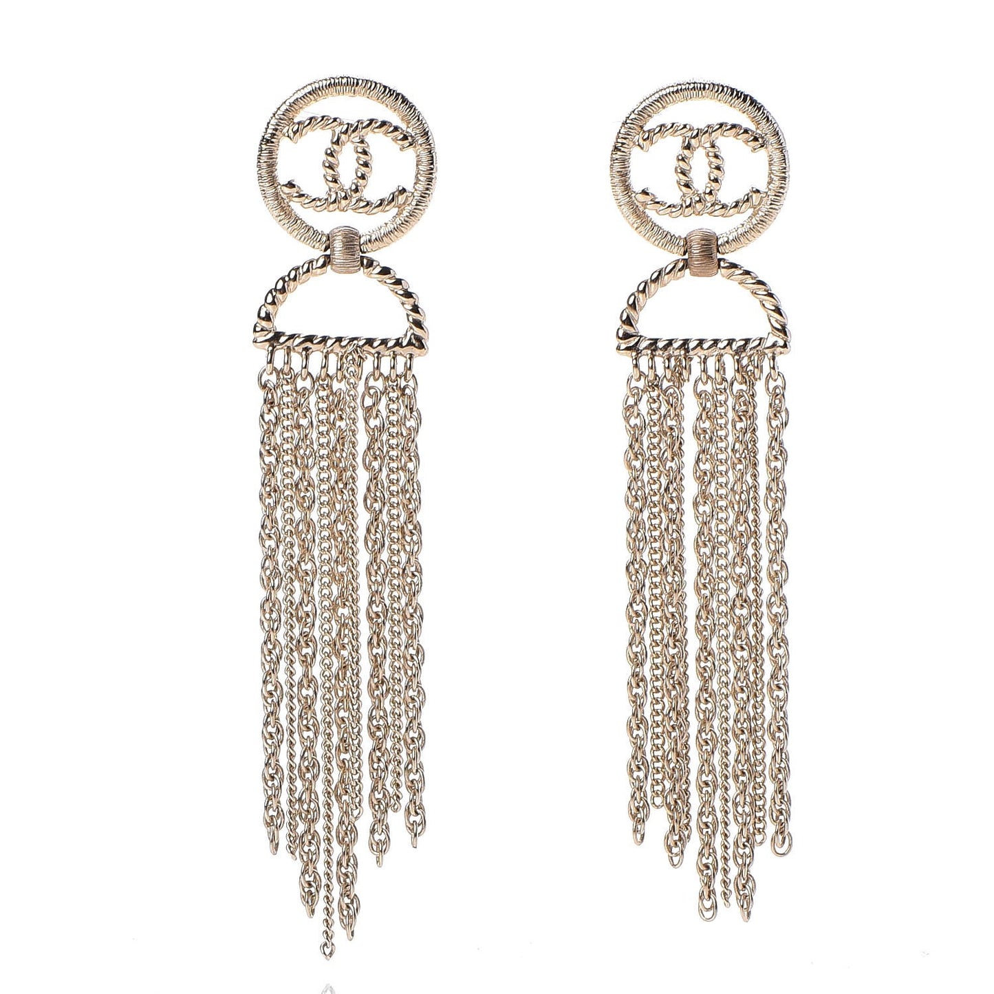 CC Chain Tassel Drop Earrings Light Gold