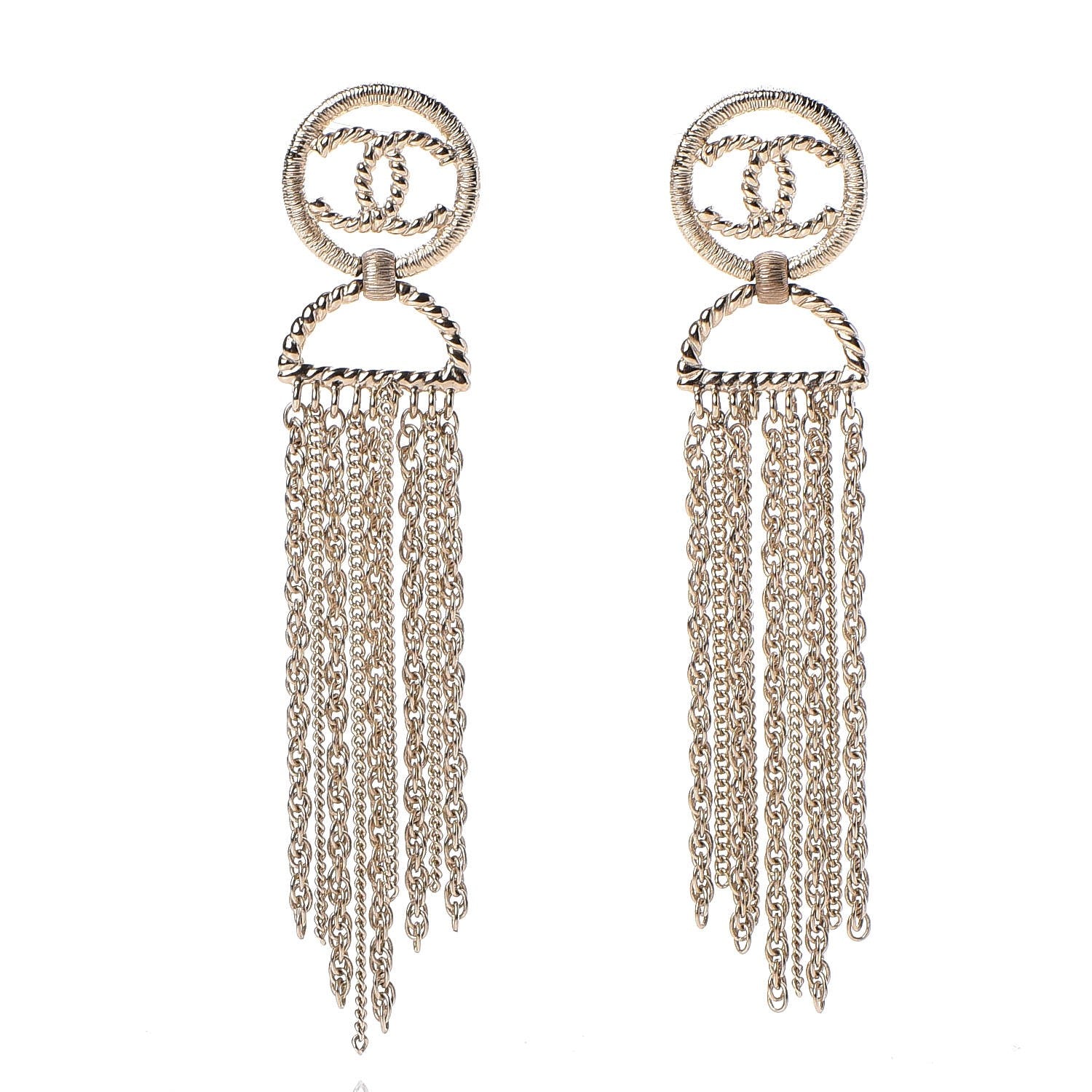 Chanel CC Chain Tassel Drop Earrings Light Gold 1 of 6