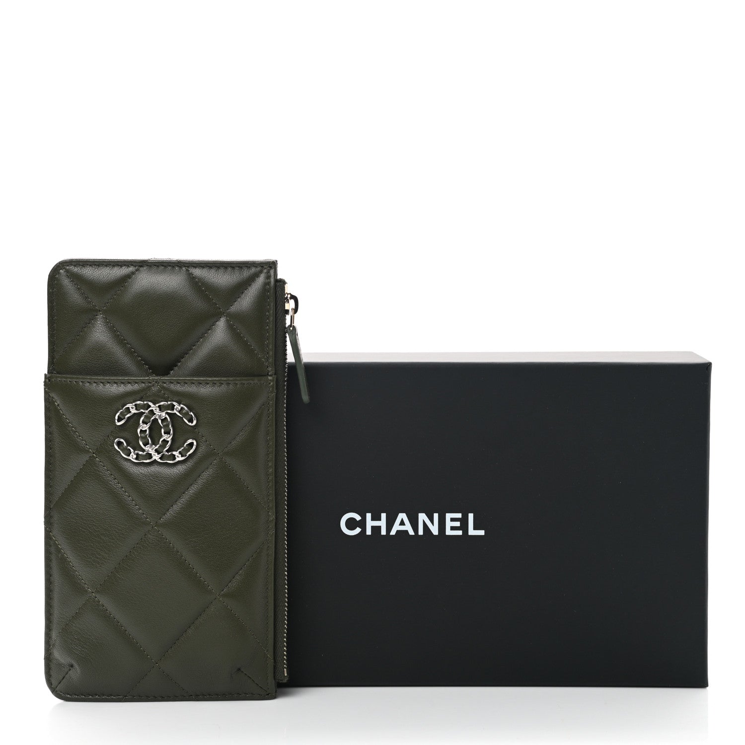 Chanel Lambskin Quilted Chanel 19 Phone and Card Holder Khaki 8 of 8