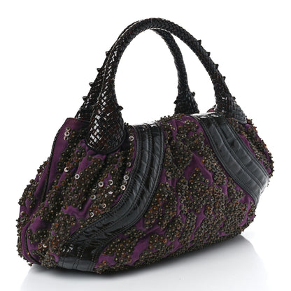Fendi Patent Crispe Satin Sequins Zucca Studded Spy Purple Brown 3 of 9