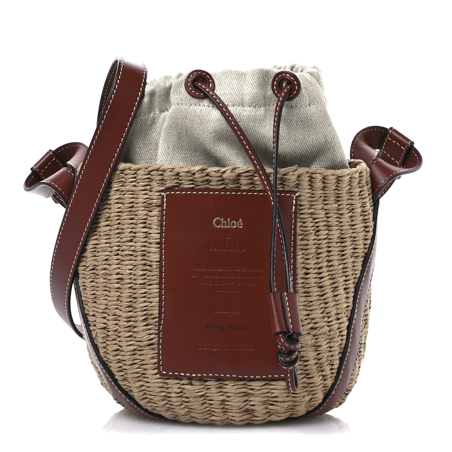 Chloe Raffia Calfskin Small Basket  Sepia Brown 1 of 10