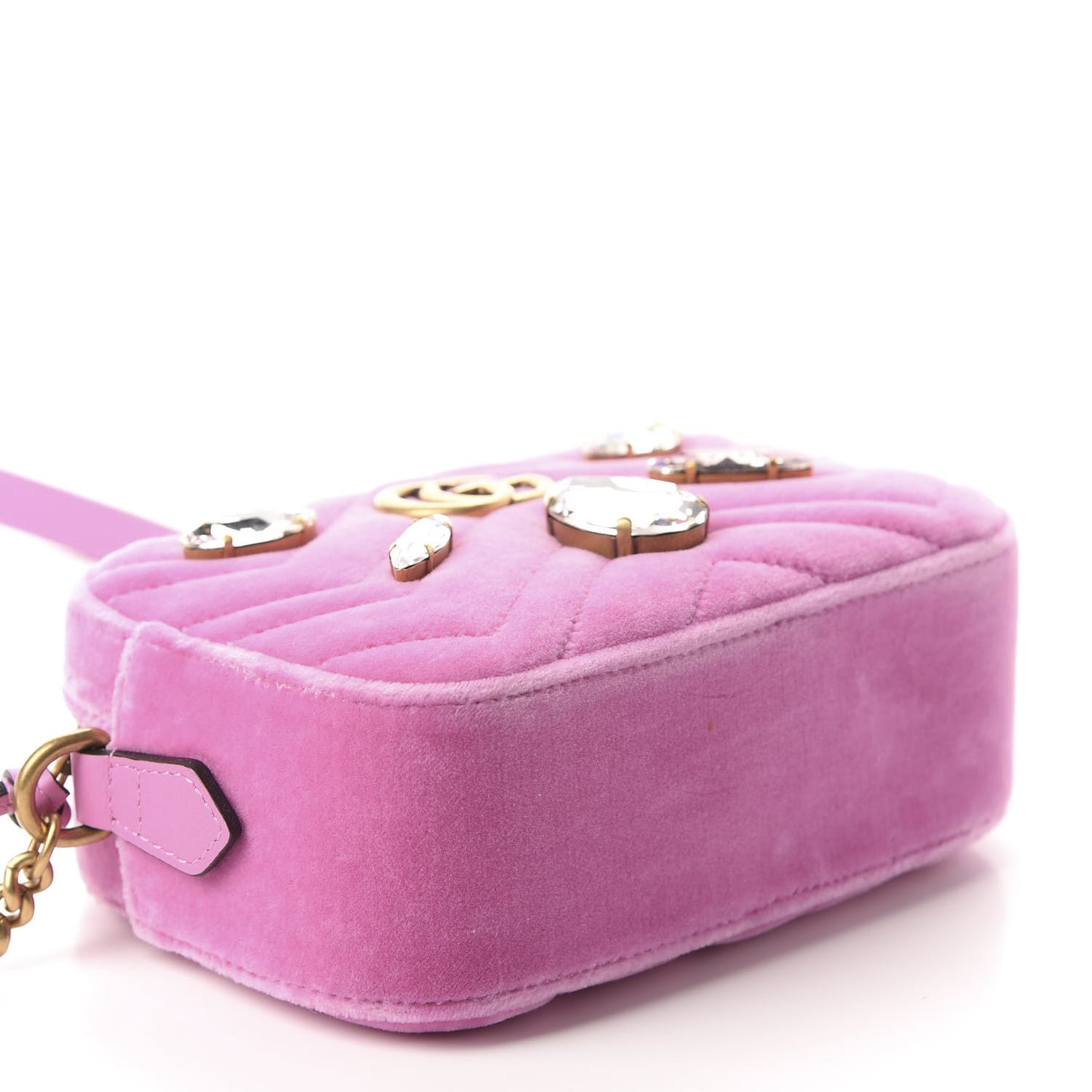 Velvet Matelasse Marquise Crystals Mini GG Marmont Chain Shoulder Bag Malva