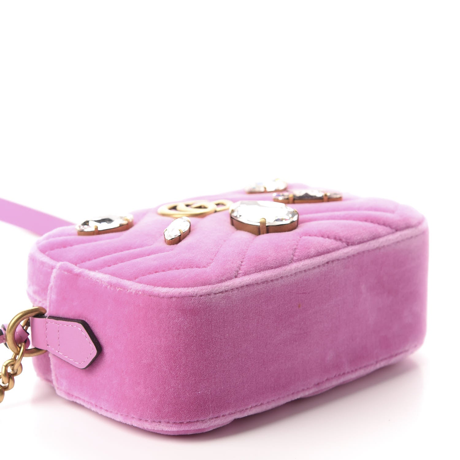 Gucci Velvet Matelasse Marquise Crystals Mini GG Marmont Chain Shoulder Bag Malva 4 of 10