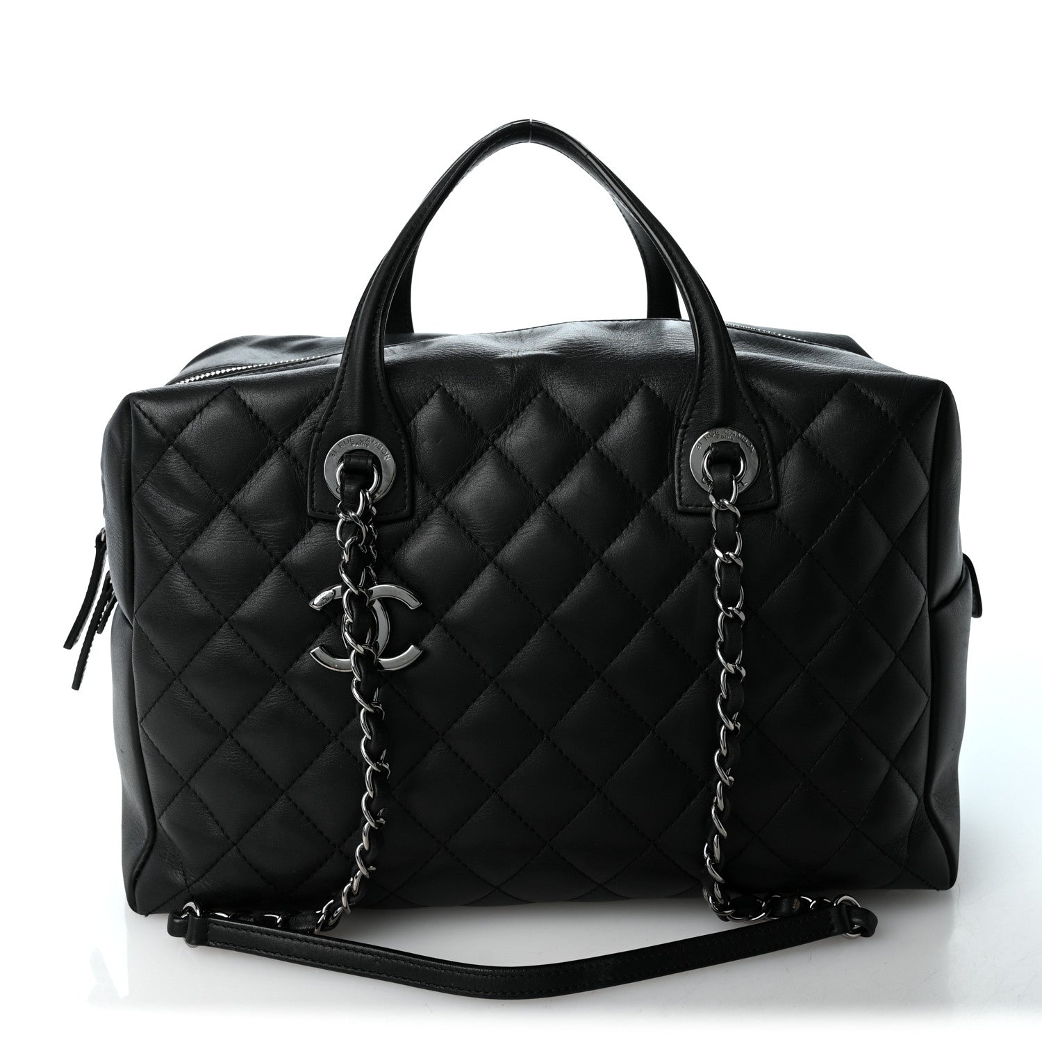Chanel Calfskin Quilted Feather Weight Bowling Bag Black 1 of 11