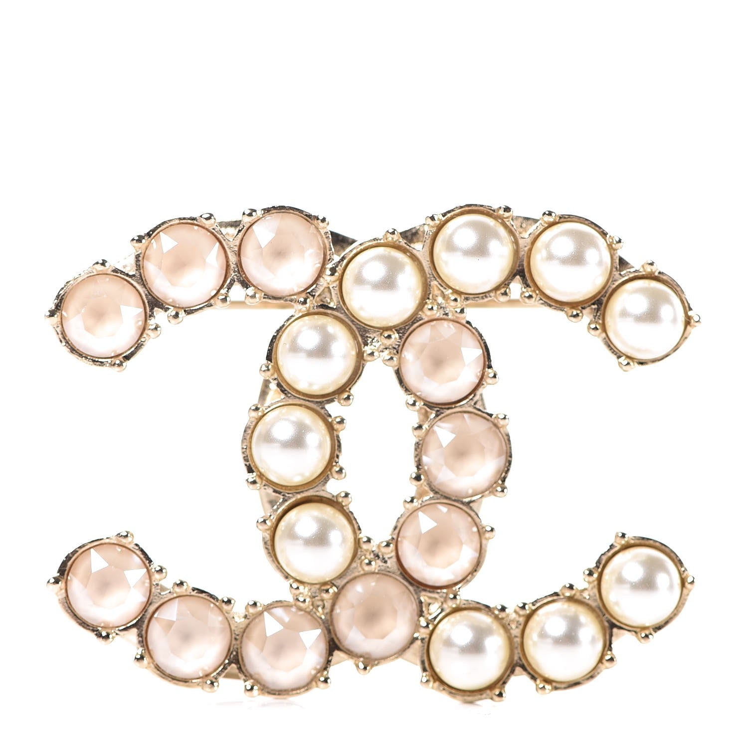 Chanel Pearl Crystal CC Brooch Gold Pearly White 1 of 5