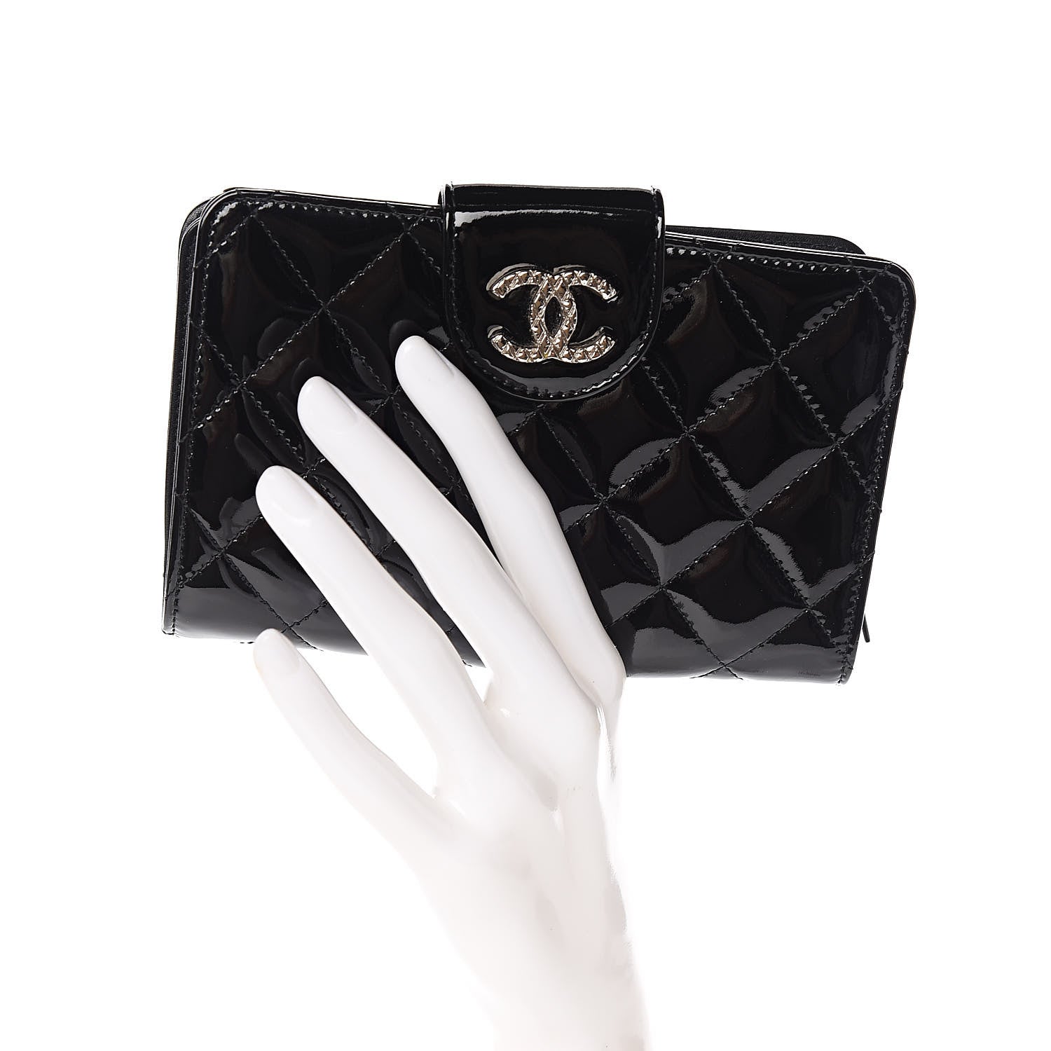 Chanel Patent Quilted Brilliant Zipped Pocket Wallet Black 2 of 9