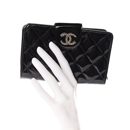 Chanel Patent Quilted Brilliant Zipped Pocket Wallet Black 2 of 9