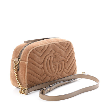 Gucci Velvet Matelasse Small GG Marmont Chain Shoulder Bag Taupe 2 of 8