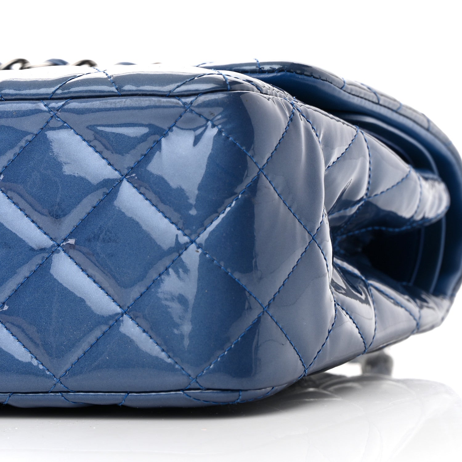 Chanel Patent Quilted Jumbo Double Flap Blue 10 of 13