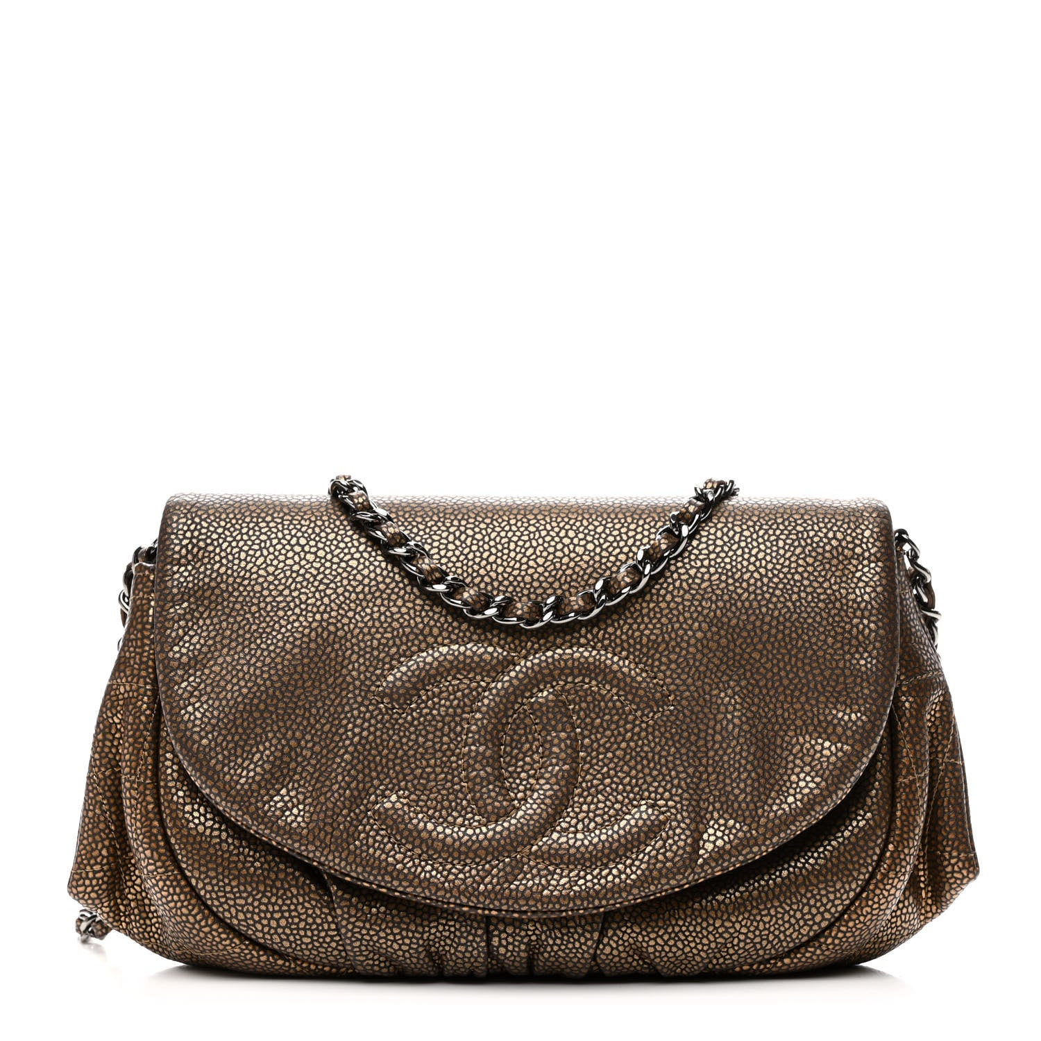 Chanel Metallic Caviar Half Moon Wallet On Chain WOC Khaki 1 of 11