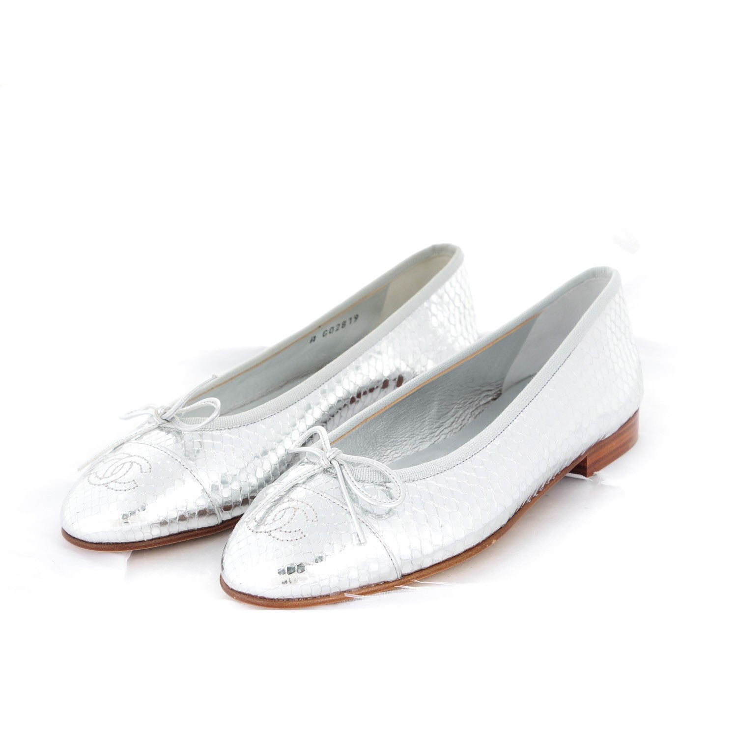 Chanel Mirror Effect Python Cap Toe CC Ballerina Flats 37 Silver 3 of 7