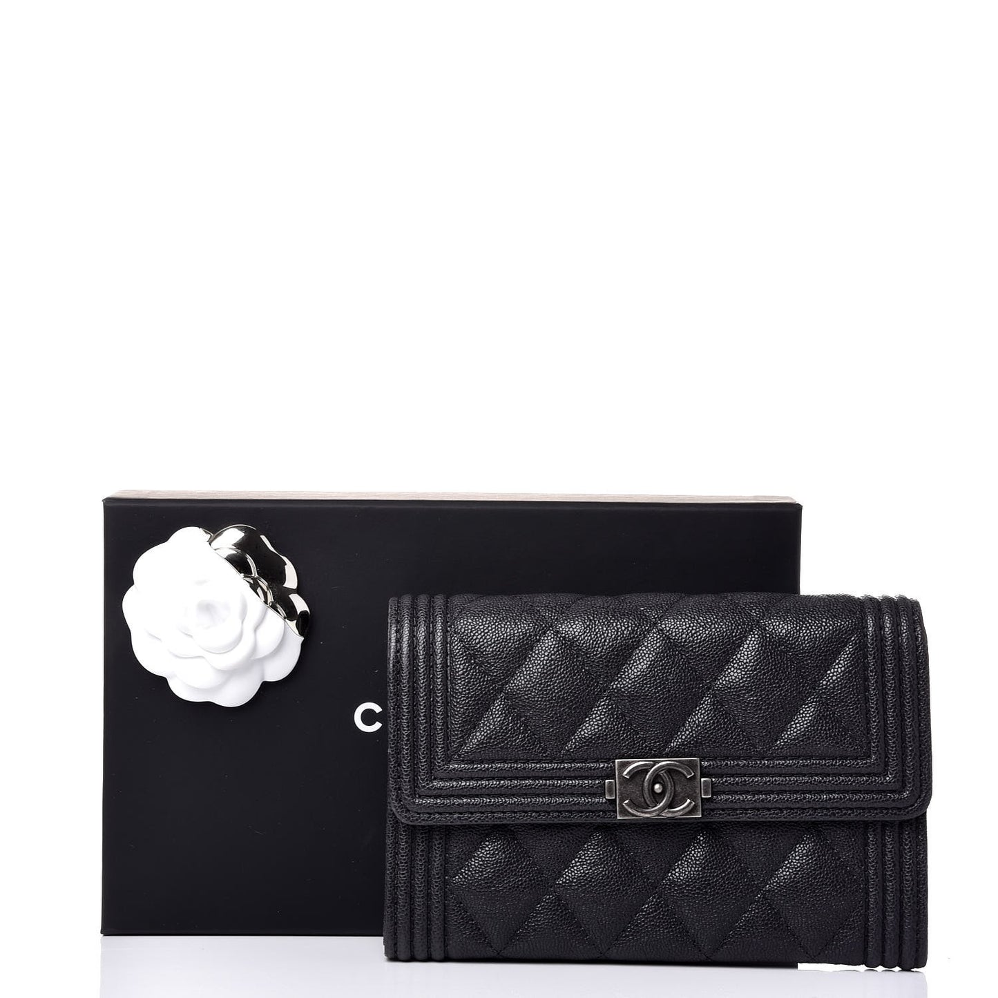 Caviar Quilted Small Boy Flap Wallet Anthracite