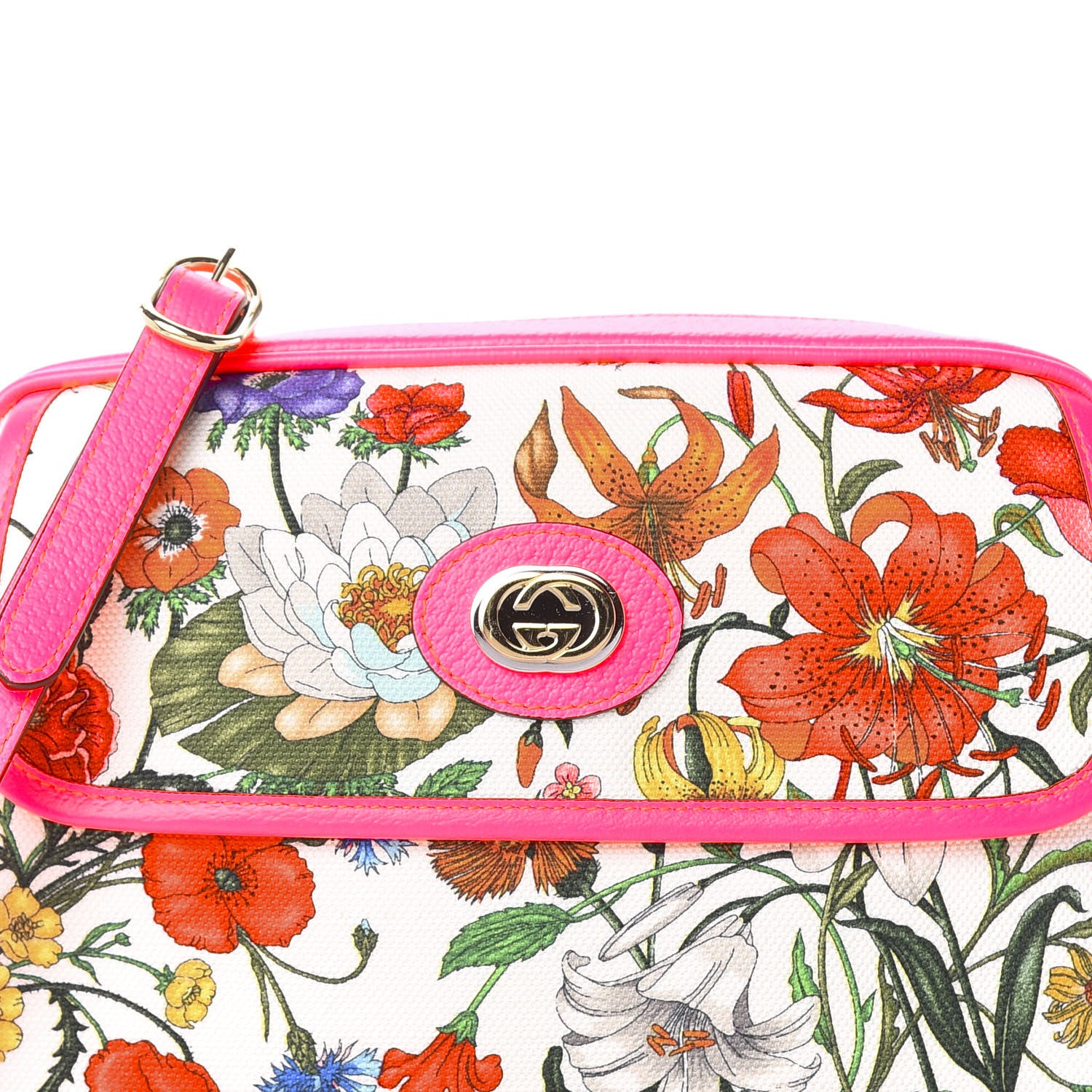 Gucci Canvas Flora Floral Shoulder Bag White Fuchsia Fluo 10 of 10