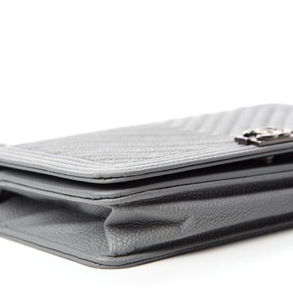 Chanel Caviar Chevron Quilted Boy Wallet On Chain WOC Grey 6 of 13