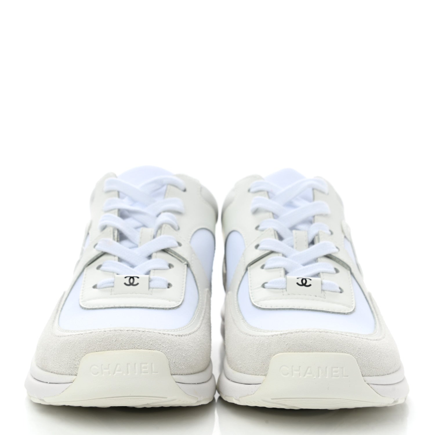 Chanel Suede Calfskin Fabric CC Sneakers 37.5 White 2 of 8