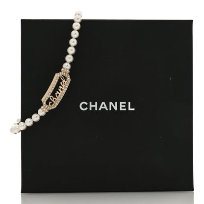 Chanel Pearl Crystal Logo Choker Gold Pearly White 5 of 5