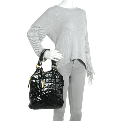 Saint Laurent Patent Crocodile Embossed Tribute Tote Black 2 of 7