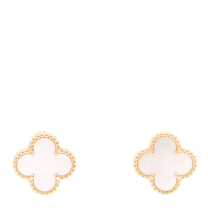 Van Cleef & Arpels 18K Yellow Gold Mother of Pearl Vintage Alhambra Earrings 1 of 5