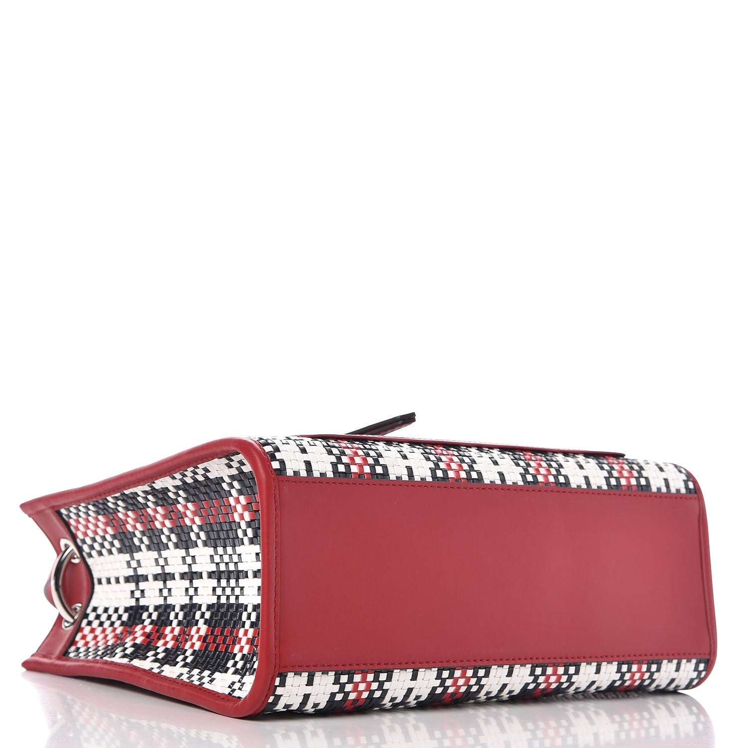 Fendi Vitello Century Wicker Tartan Plaid Woven Small Runaway Shopper Tote White Blue Fragola 4 of 7