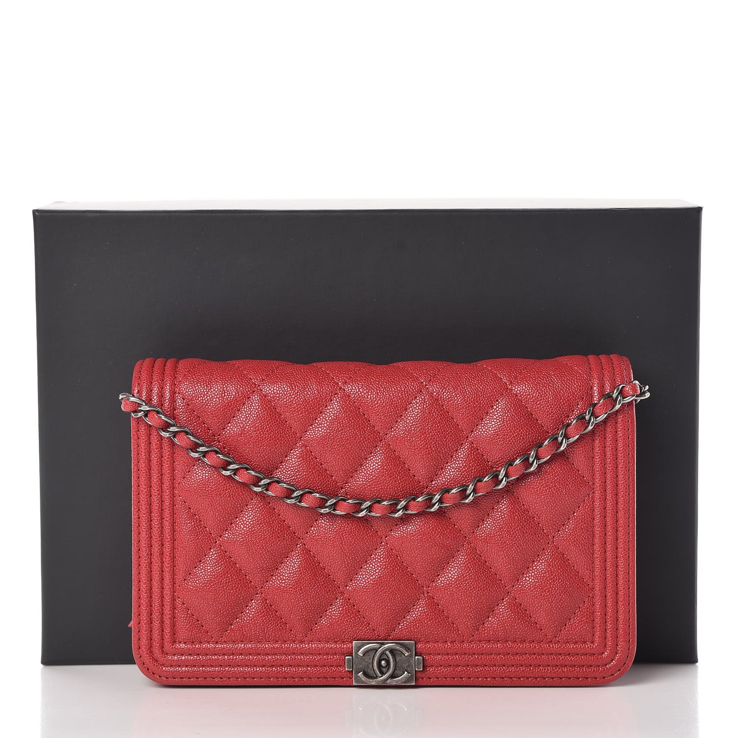Caviar Quilted Boy Wallet On Chain WOC Red