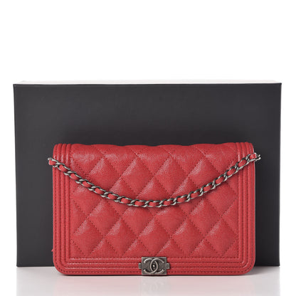 Chanel Caviar Quilted Boy Wallet On Chain WOC Red 9 of 9