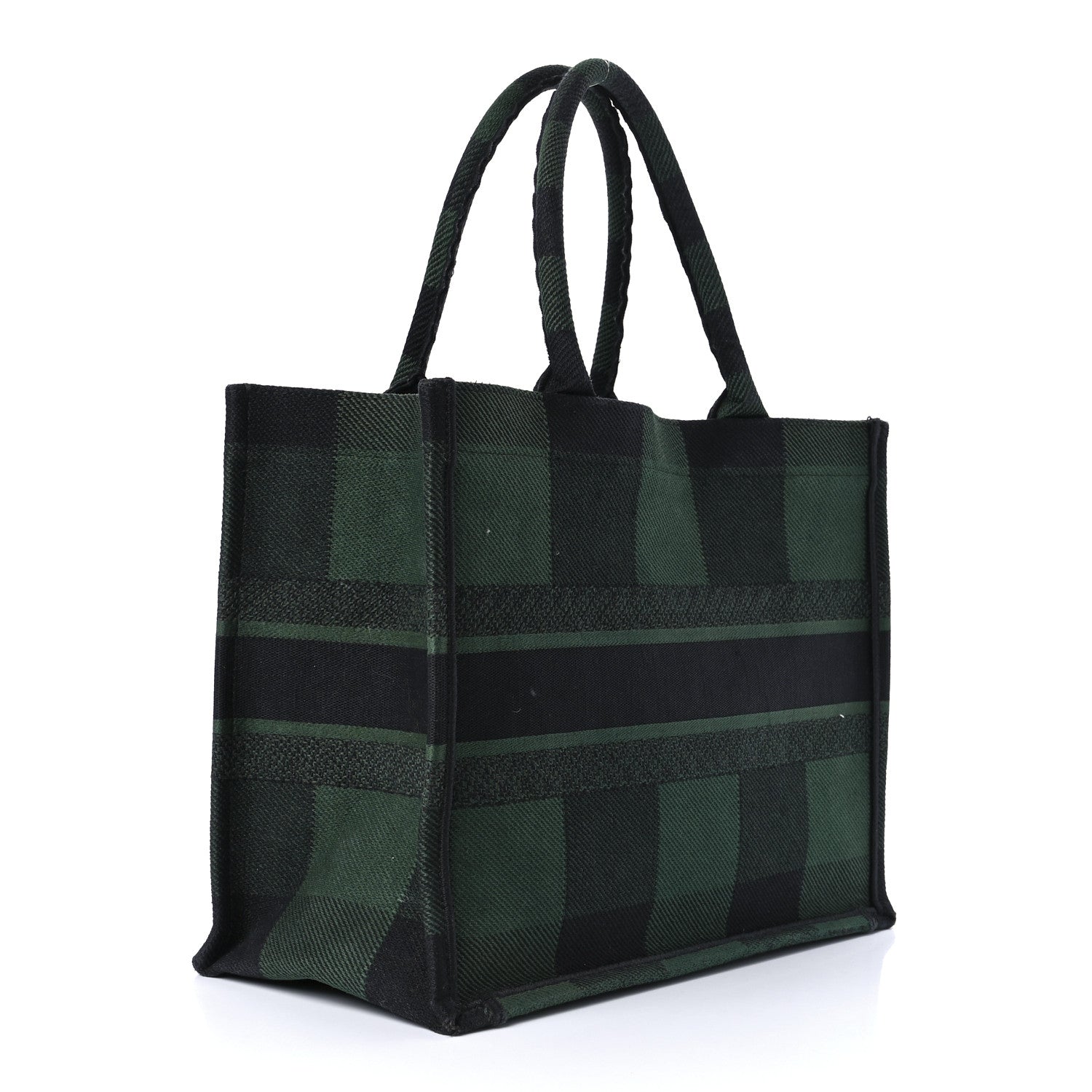 Christian Dior Canvas Embroidered Medium Checkered Book Tote Black Green 2 of 10