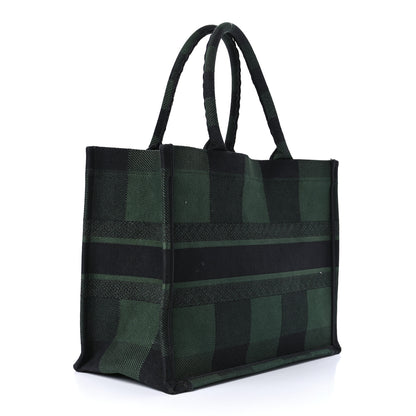 Christian Dior Canvas Embroidered Medium Checkered Book Tote Black Green 2 of 10