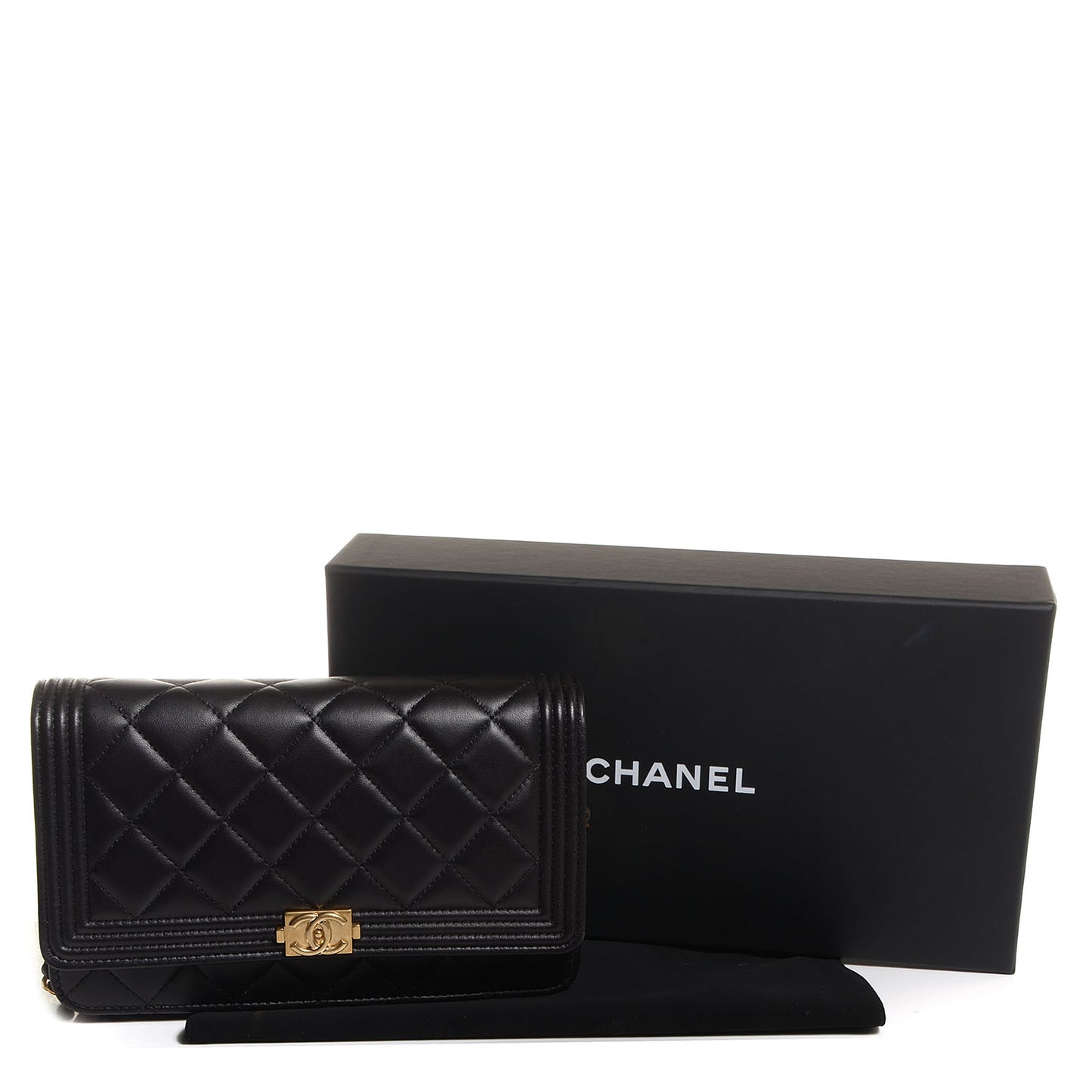 Lambskin Quilted Boy Wallet On Chain WOC Black