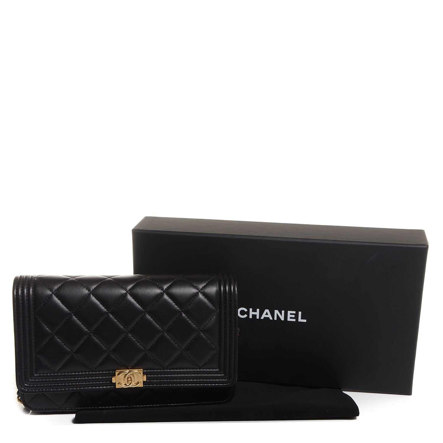 Chanel Lambskin Quilted Boy Wallet On Chain WOC Black 5 of 9