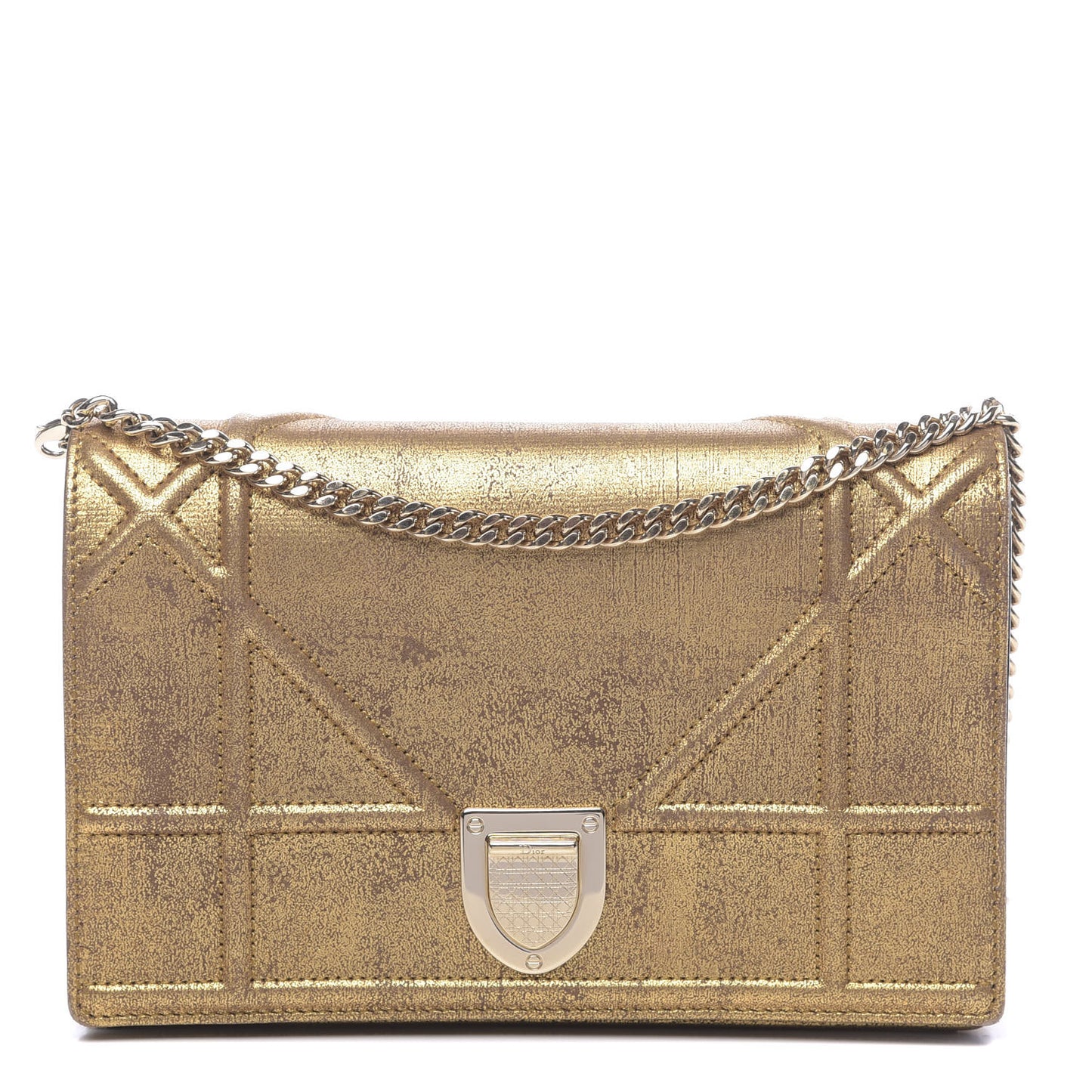 Metallic Brushed Calfskin Diorama Wallet on Chain Pouch Gold