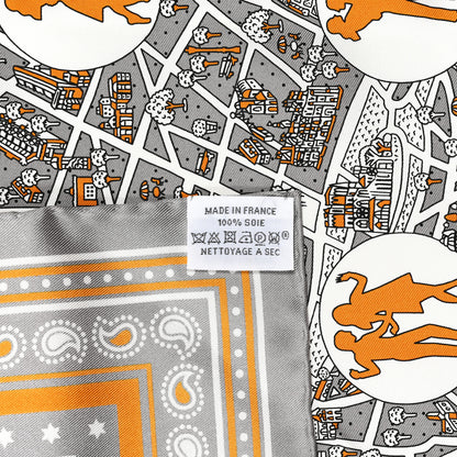Hermes Silk Les Nouveaux Amoureux de Paris Bandana Scarf 55 Gris White Caramel 4 of 4