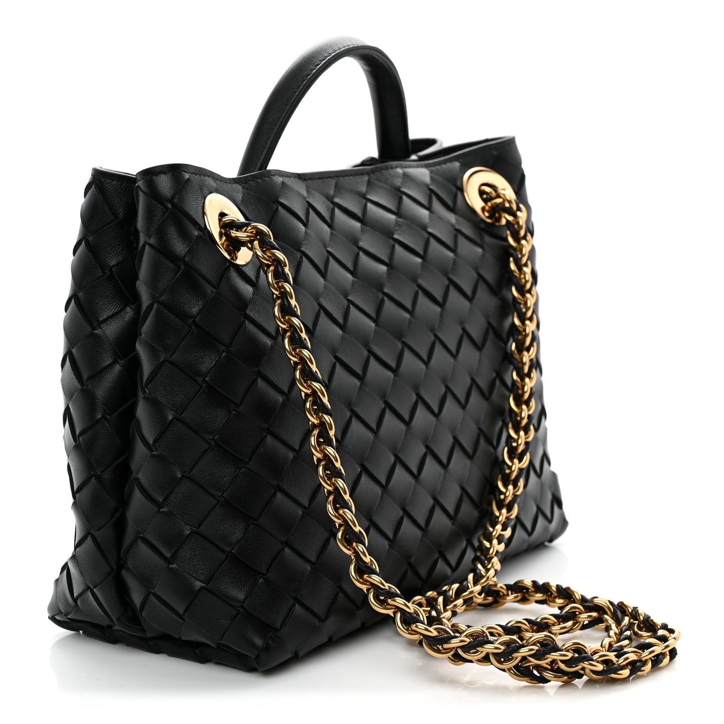 Nappa Intrecciato Small Andiamo With Chain Shoulder Bag Black Black