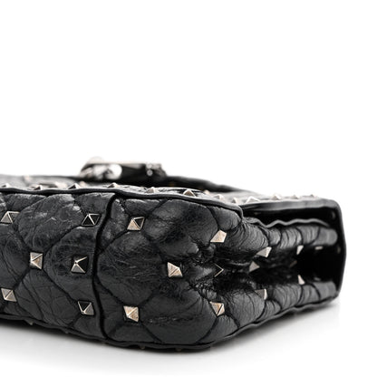 Valentino Garavani Craquele Nappa Small Rockstud Spike Shoulder Bag Black 9 of 11