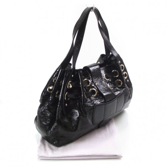 Crushed Patent Riki Bag Black