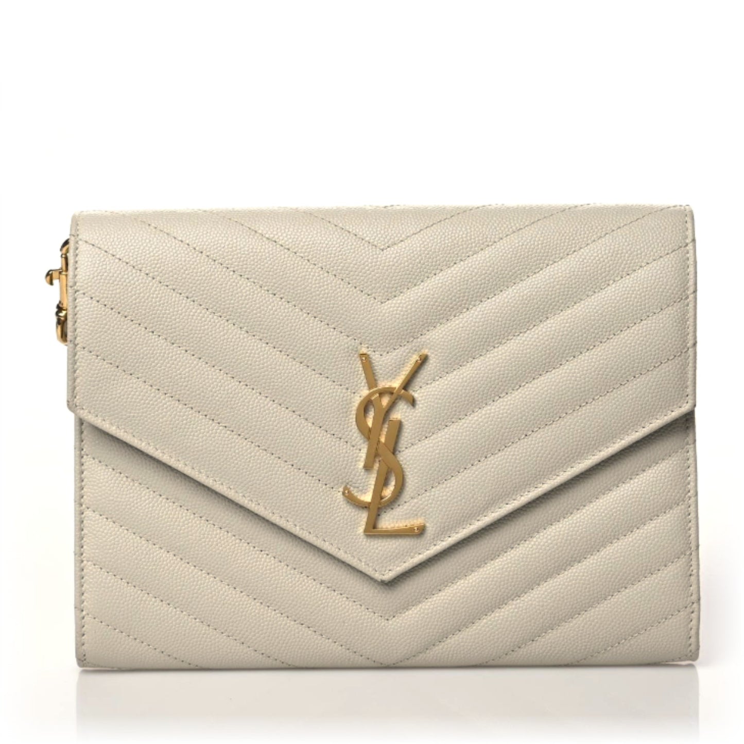 Grain De Poudre Matelasse Chevron Monogram Envelope Clutch Blanc Vintage