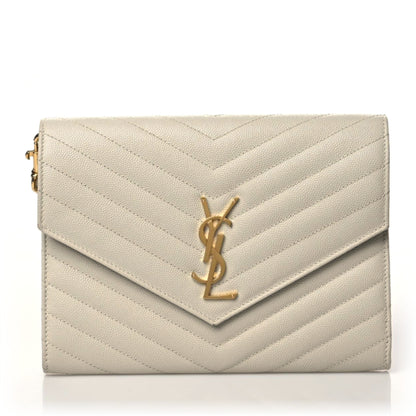Saint Laurent Grain De Poudre Matelasse Chevron Monogram Envelope Clutch Blanc Vintage 1 of 10