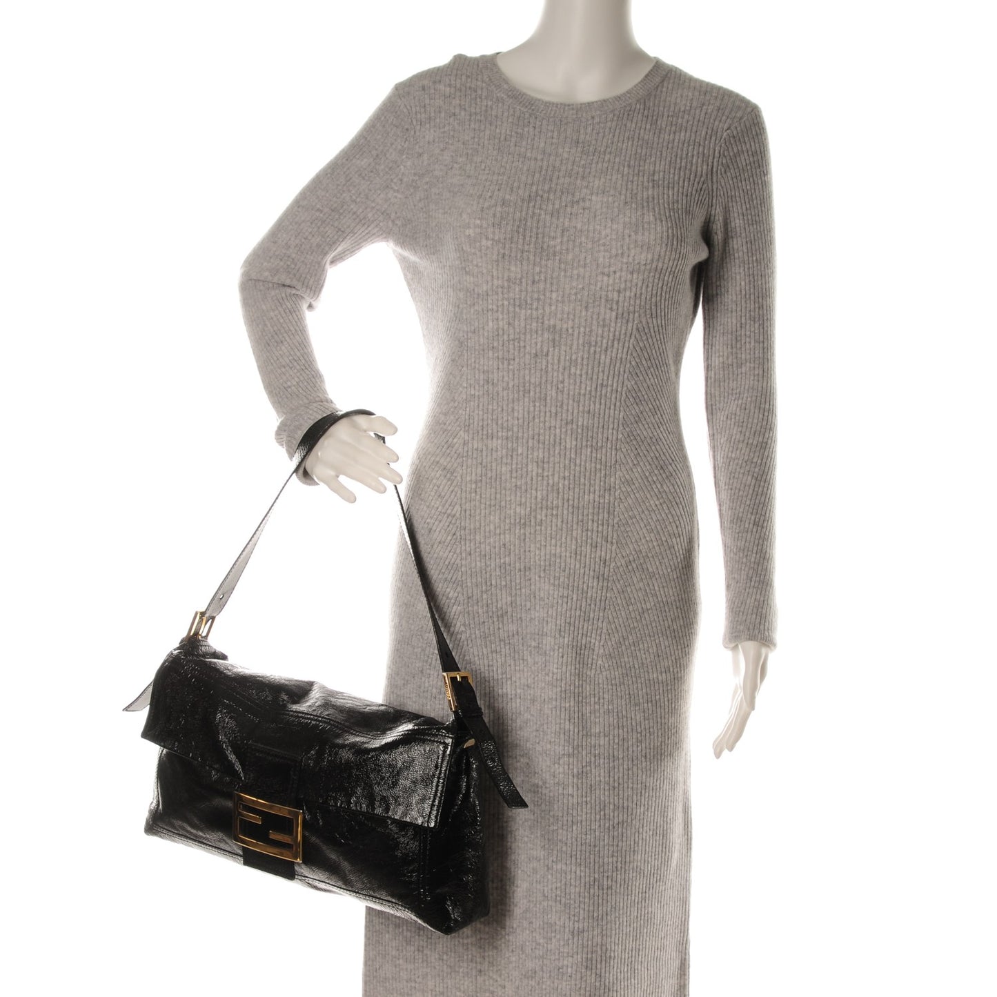 Vitello Naplak Large Convertible Baguette Black