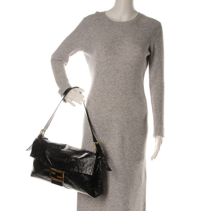 Fendi Vitello Naplak Large Convertible Baguette Black 2 of 13