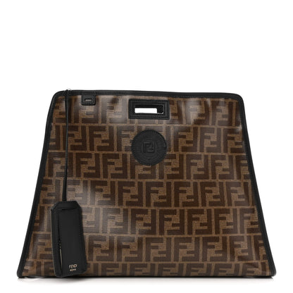 Fendi Glazed Fabric Vitello Century FF 1974 Stamp Patch Mini Peekaboo Defender Cover Mogano Panna Black 1 of 10